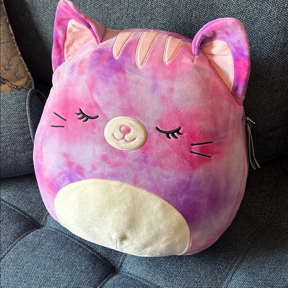 Squishmallow “Caeli” Pink and Purple Cat Plush Pillow 16”